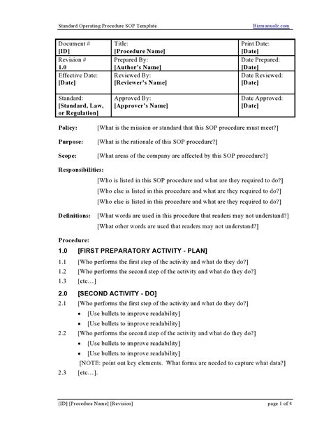 Step-by-step Standard Operating Procedure Template Word