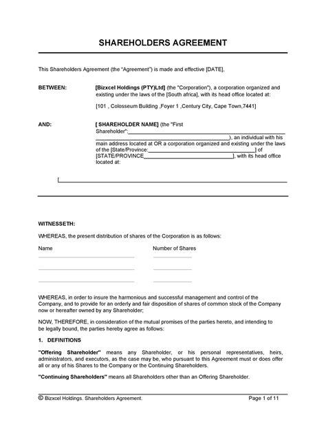 Stockholder Agreement Template