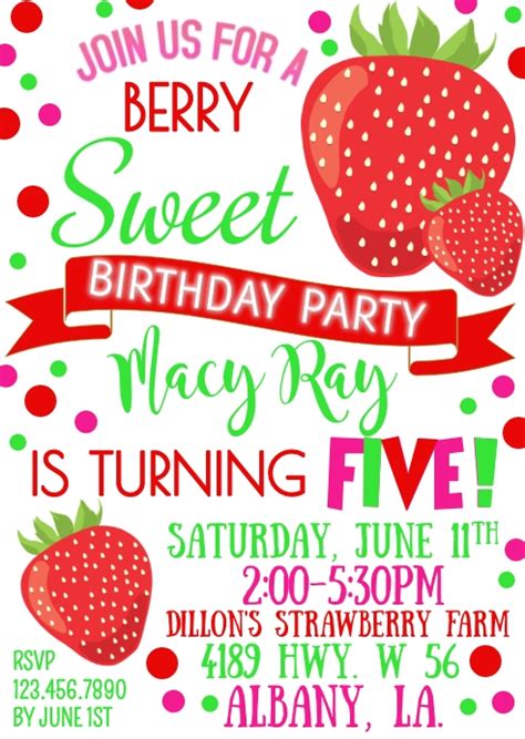 Strawberry Birthday Invitation Template
