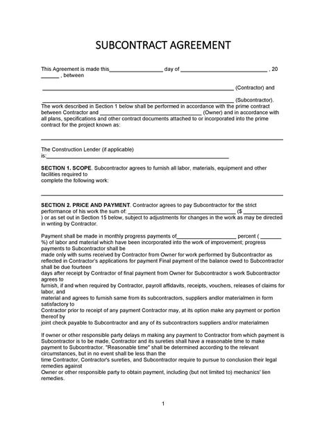 Subcontracting Agreement Template