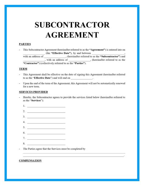 Subcontractor Contract Agreement Template