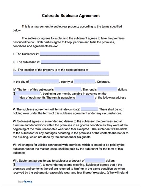 Sublease Agreement Template Colorado