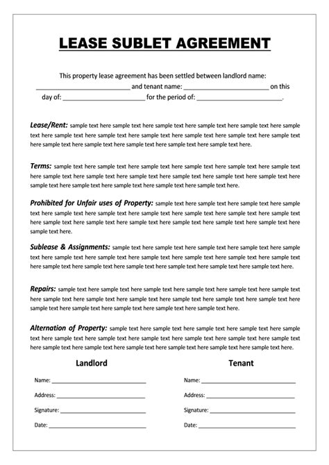 Sublet Agreement Template Free
