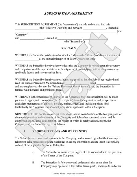 Subscription Agreement Template