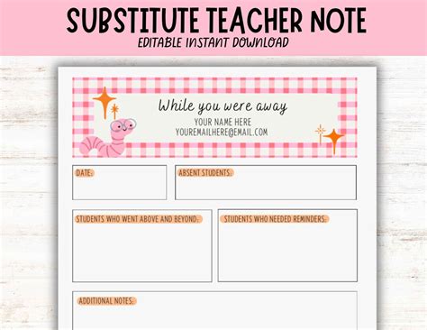 Substitute Teacher Notes Template