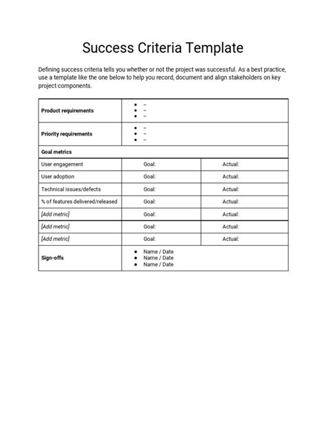 Success Criteria Template