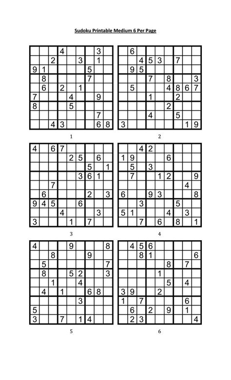 Sudoku Printable Medium 6 Per Page