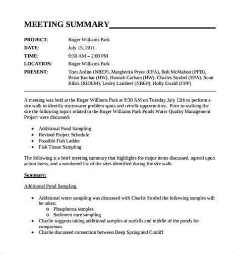 Summary Meeting Template
