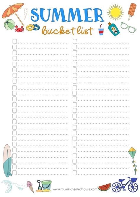 Summer Bucket List Template