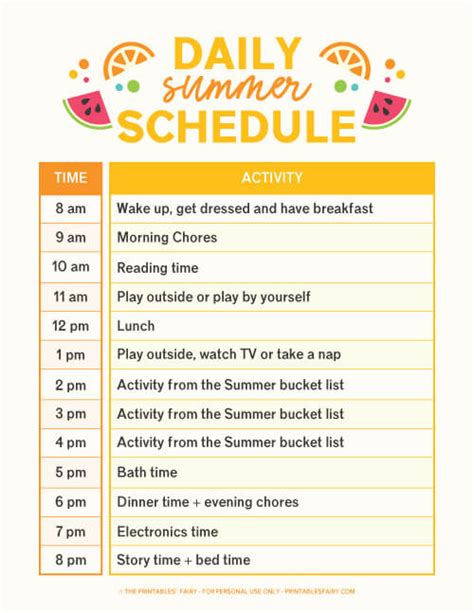 Summer Schedule Template