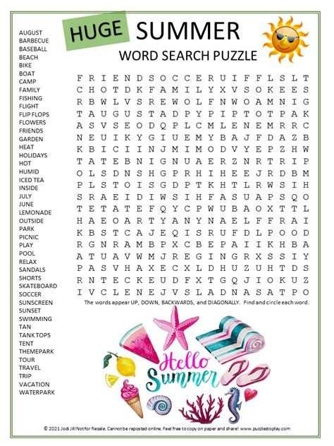 Summer Word Searches Printable