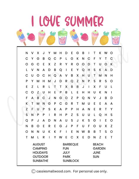 Summertime Word Search Printable