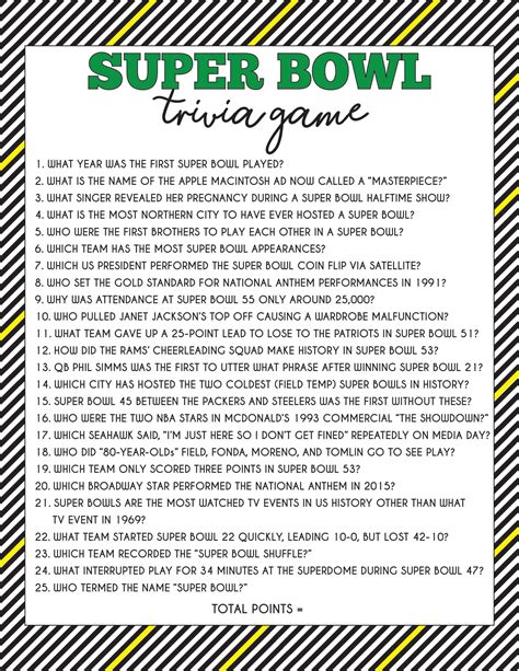 Super Bowl Trivia 2024 Printable
