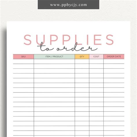 Supplies List Template