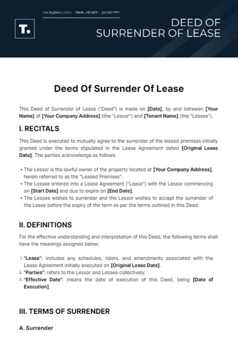 Surrender Of Lease Agreement Template