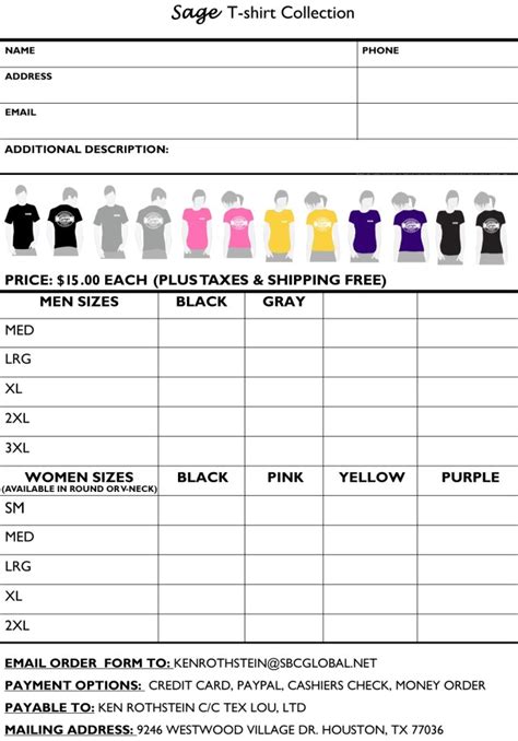 T Shirt Order Forms Template Free
