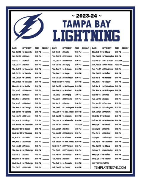 Tampa Bay Lightning Schedule Printable