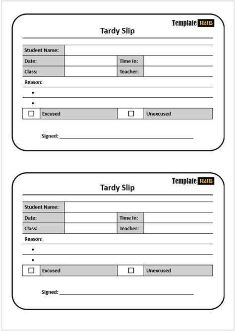 Tardy Slip Template