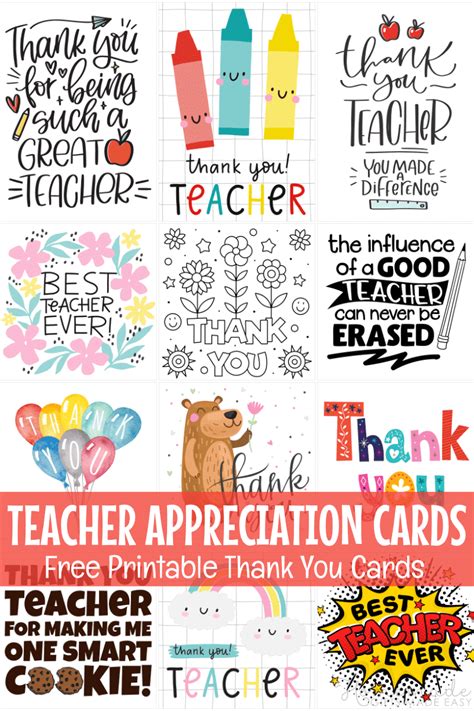 Teacher Appreciation Cards Printable