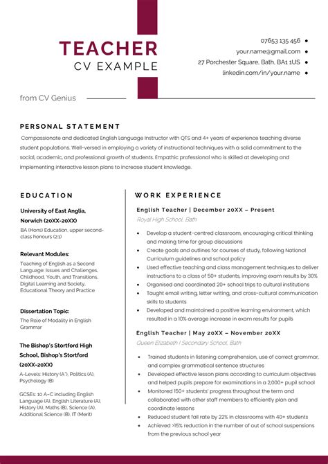 Teacher Cv Template