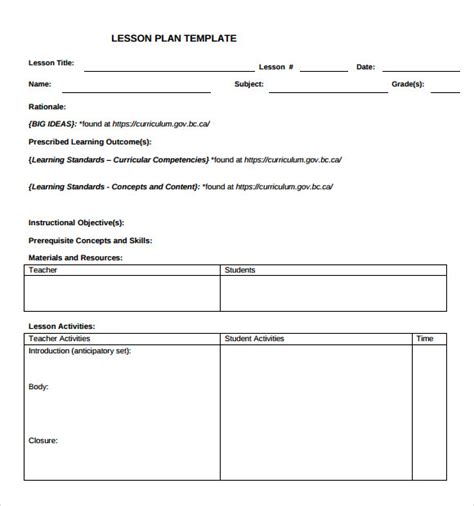 Teacher Lesson Plan Template Free