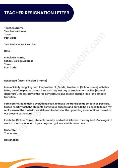 Teacher Resignation Letter Template