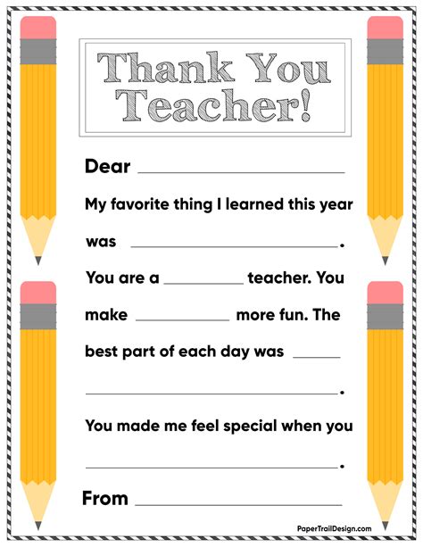 Teacher Thank You Note Template