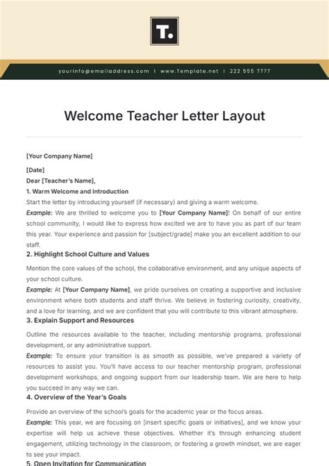 Teacher Welcome Letter Template