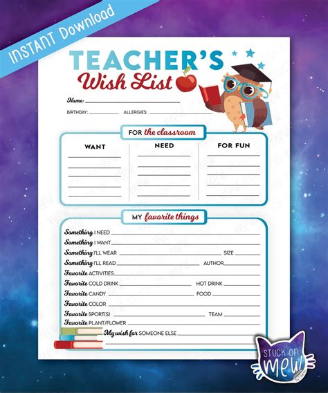 Teacher Wish List Template