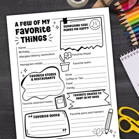 Teachers Favorite Things Template