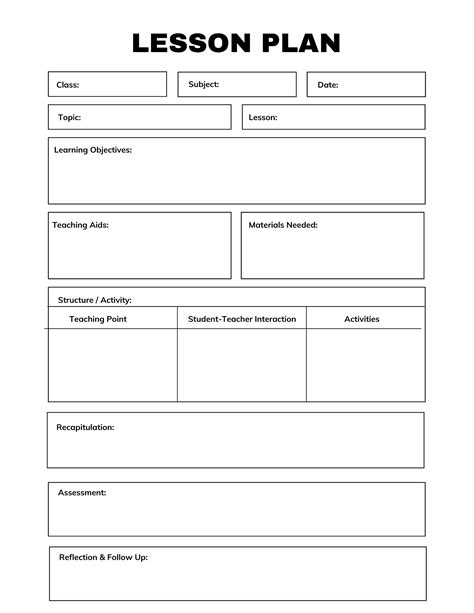 Teaching Plan Template Lesson Plan