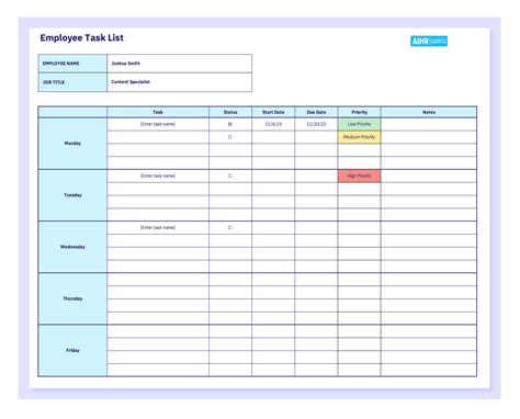 Team To Do List Template