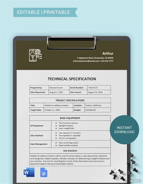 Technical Specification Template Word