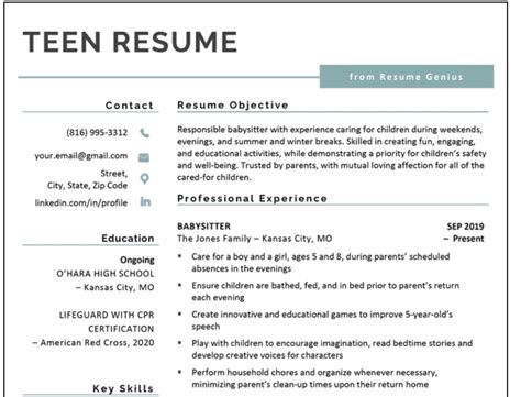 Teenage Resume Templates