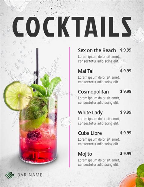 Template Cocktail Menu