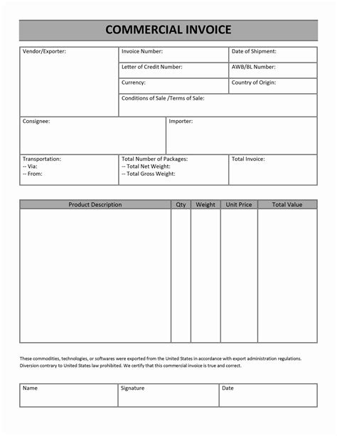 Template Commercial Invoice
