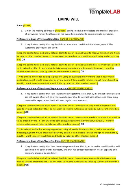 Template For A Living Will Free
