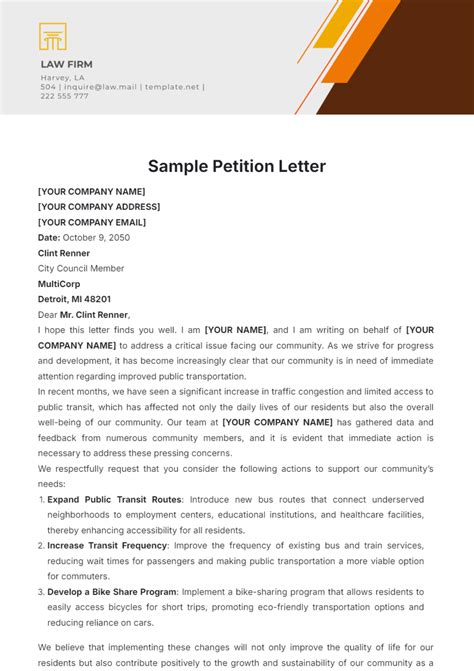 Template For A Petition Letter