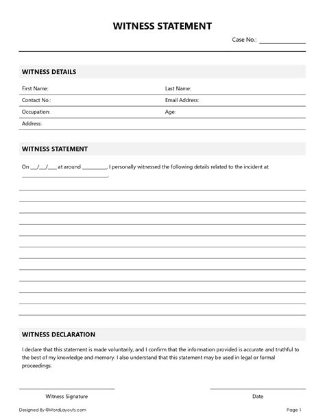 Template For A Witness Statement