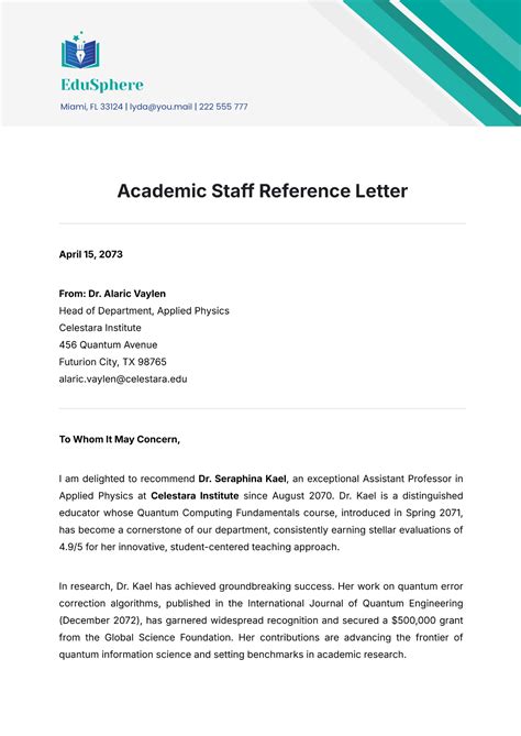 Template For Academic Reference Letter
