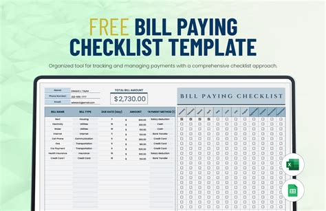 Template For Bill Paying