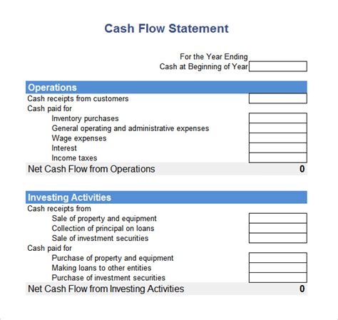 Template For Cash Flow Statement
