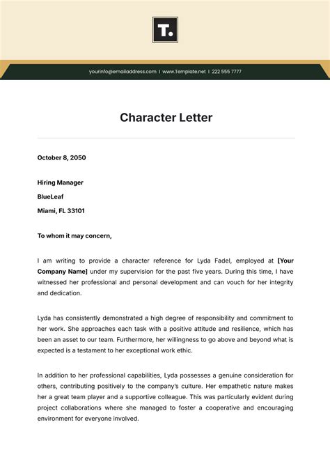 Template For Character Letter