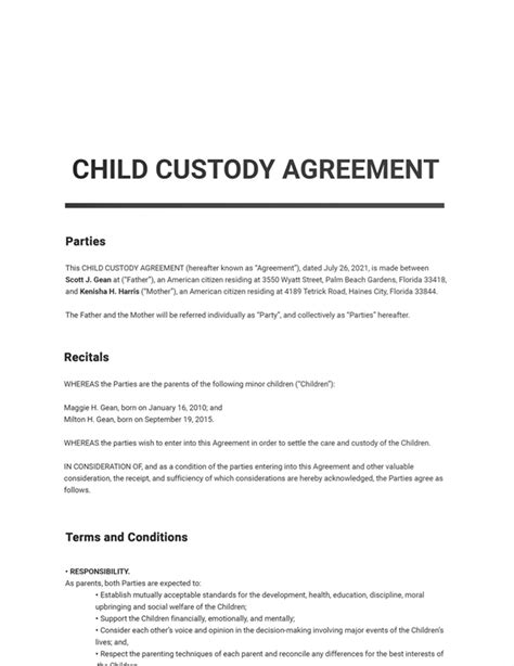 Template For Child Custody Agreement