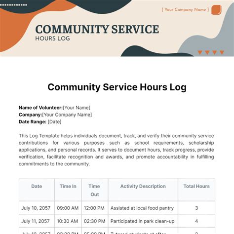 Template For Community Service Hours