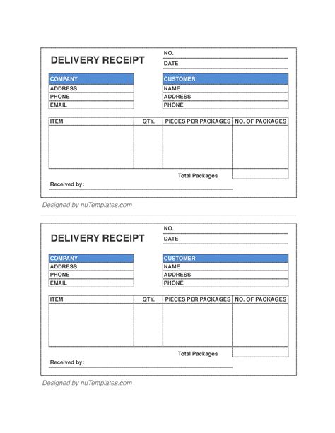 Template For Delivery Receipt