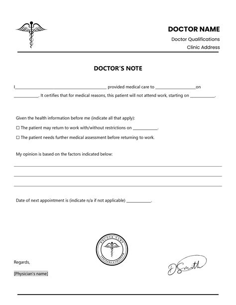 Template For Doctors Note