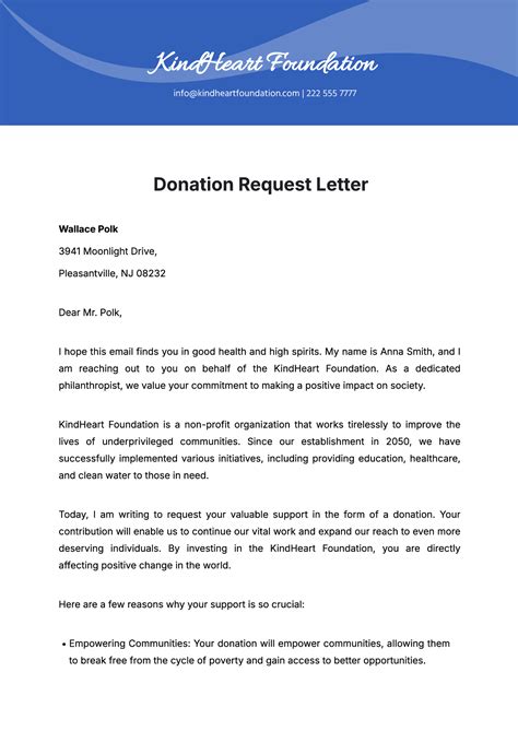 Template For Donation Letter