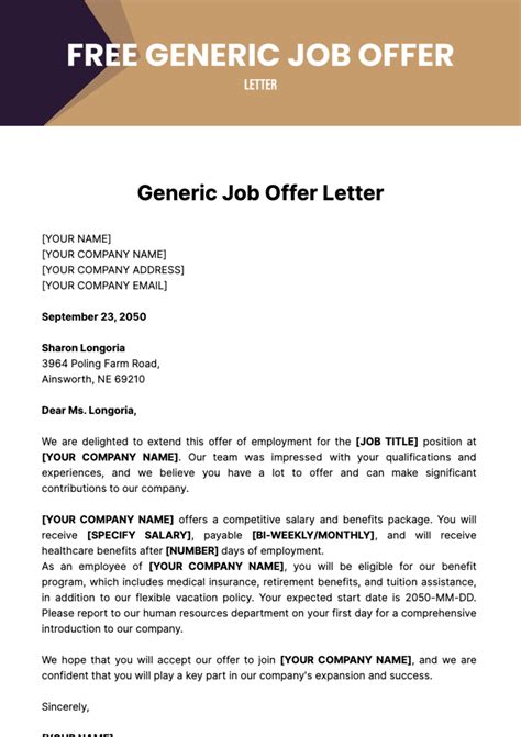 Template For Job Offer Letter