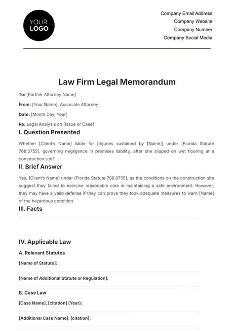 Template For Legal Memorandum